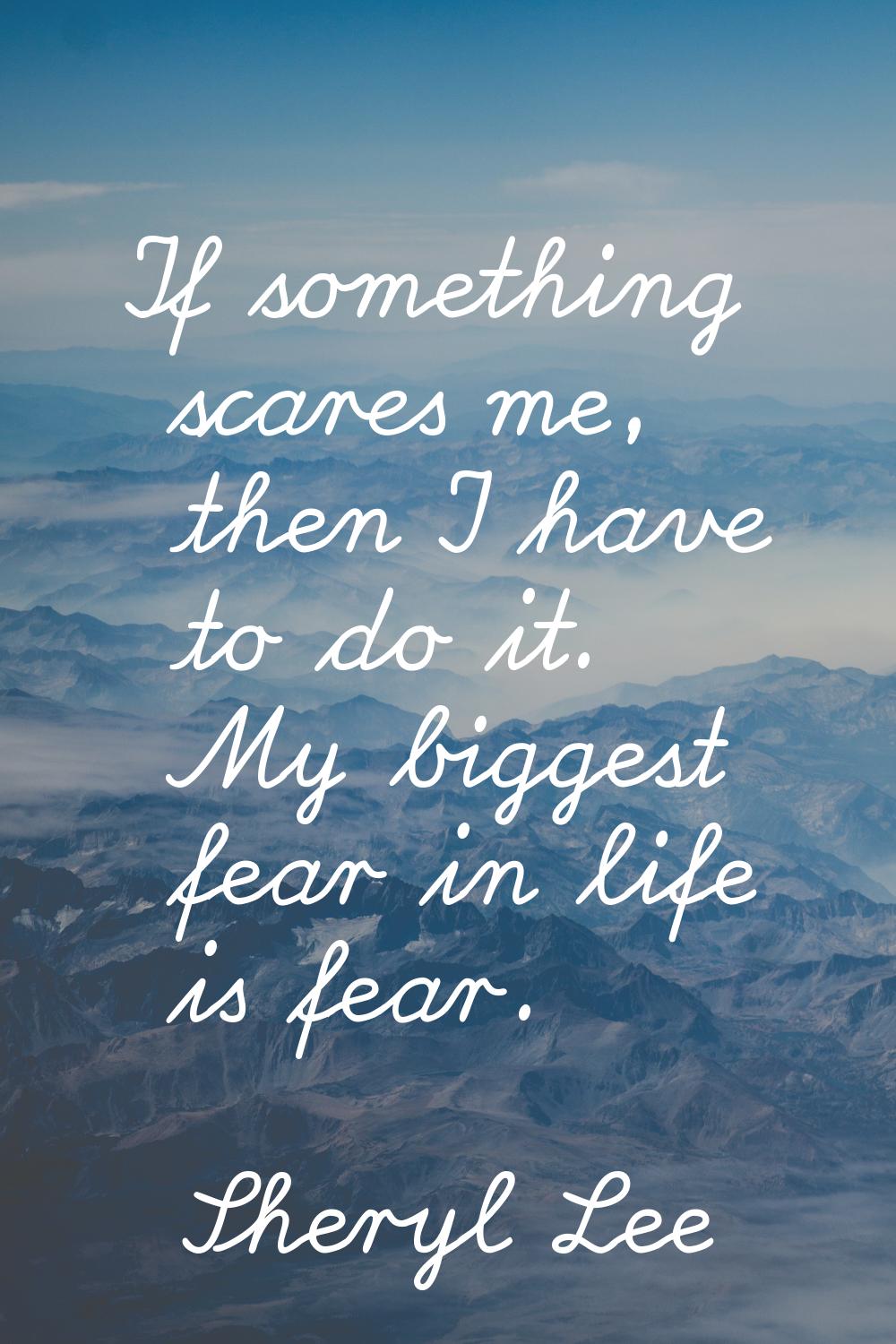If something scares me, then I have to do it. My biggest fear in life is fear.