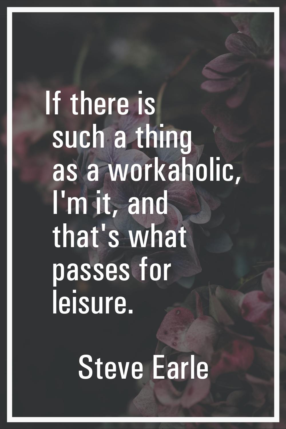 If there is such a thing as a workaholic, I'm it, and that's what passes for leisure.