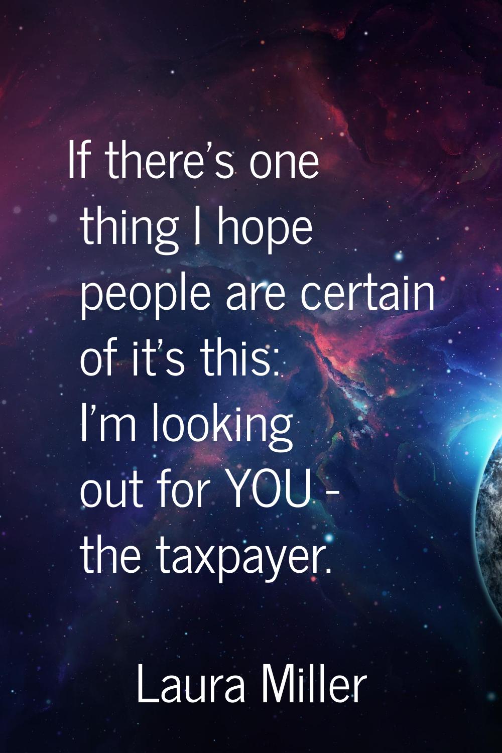 If there's one thing I hope people are certain of it's this: I'm looking out for YOU - the taxpayer