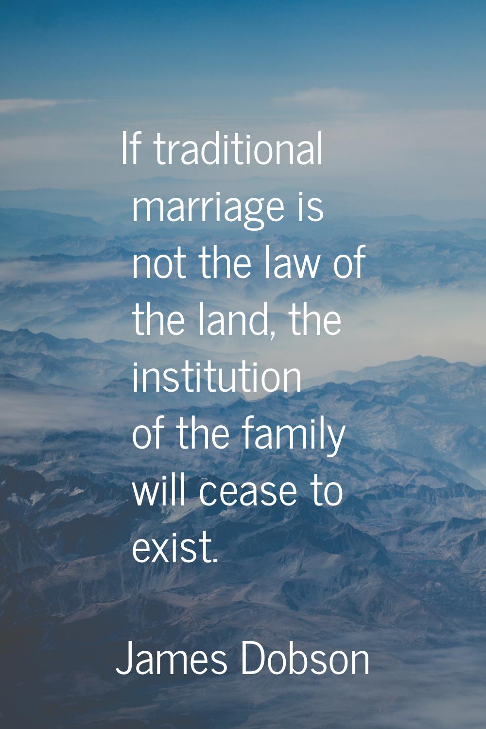 If traditional marriage is not the law of the land, the institution of the family will cease to exi