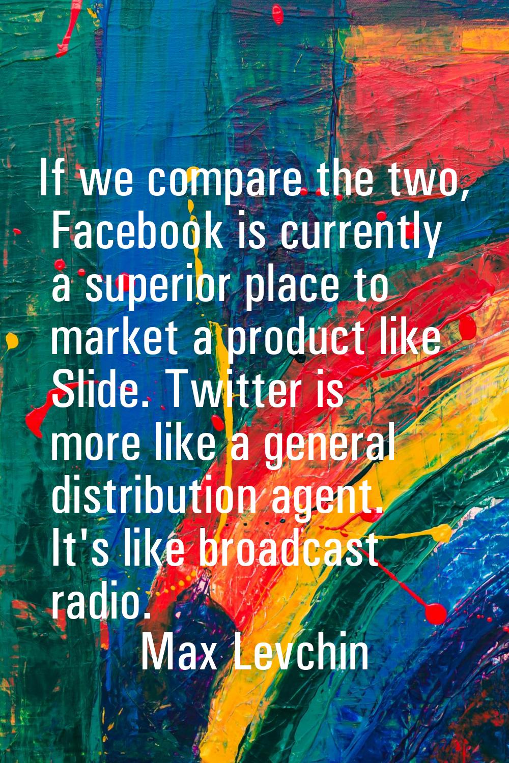 If we compare the two, Facebook is currently a superior place to market a product like Slide. Twitt