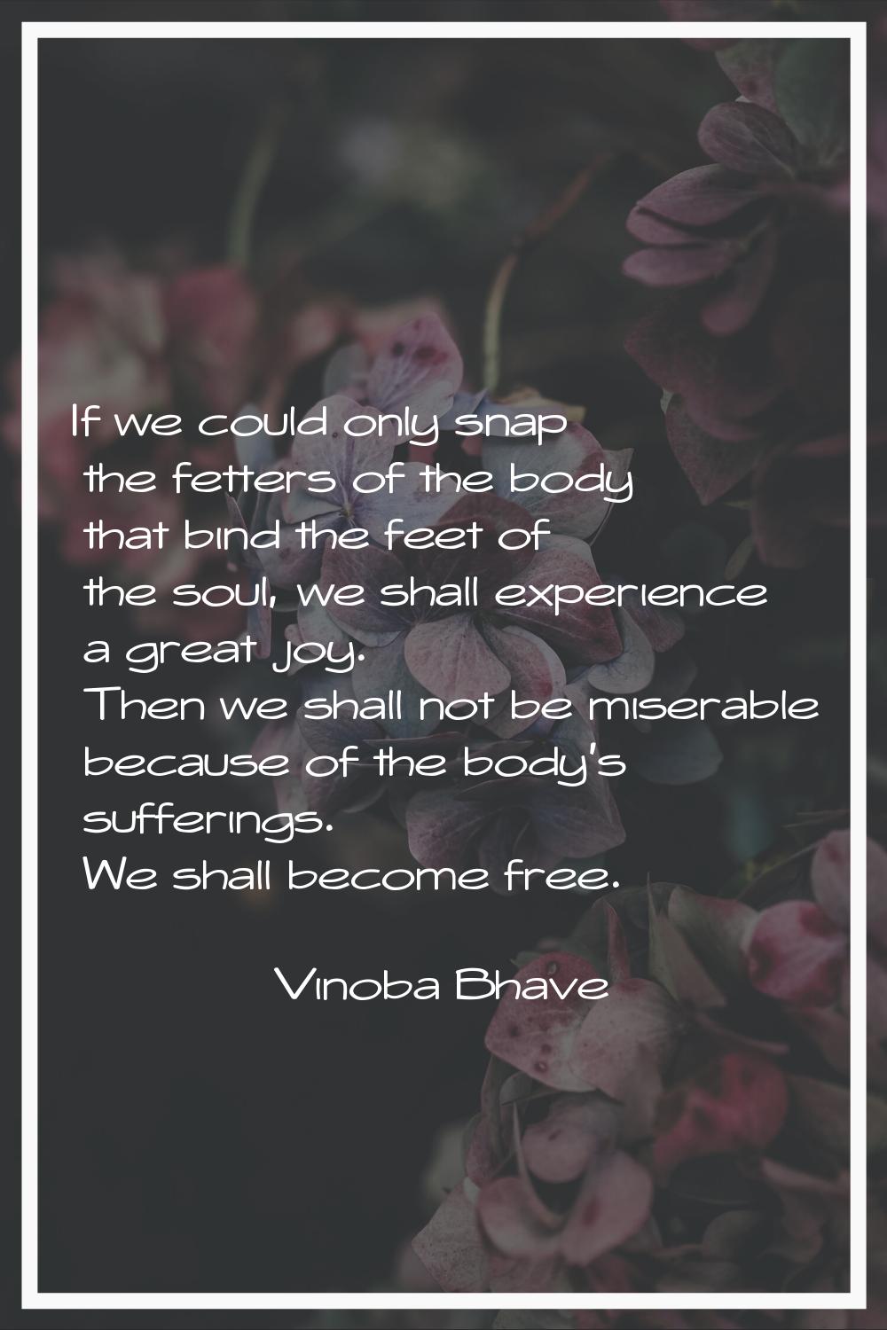 If we could only snap the fetters of the body that bind the feet of the soul, we shall experience a