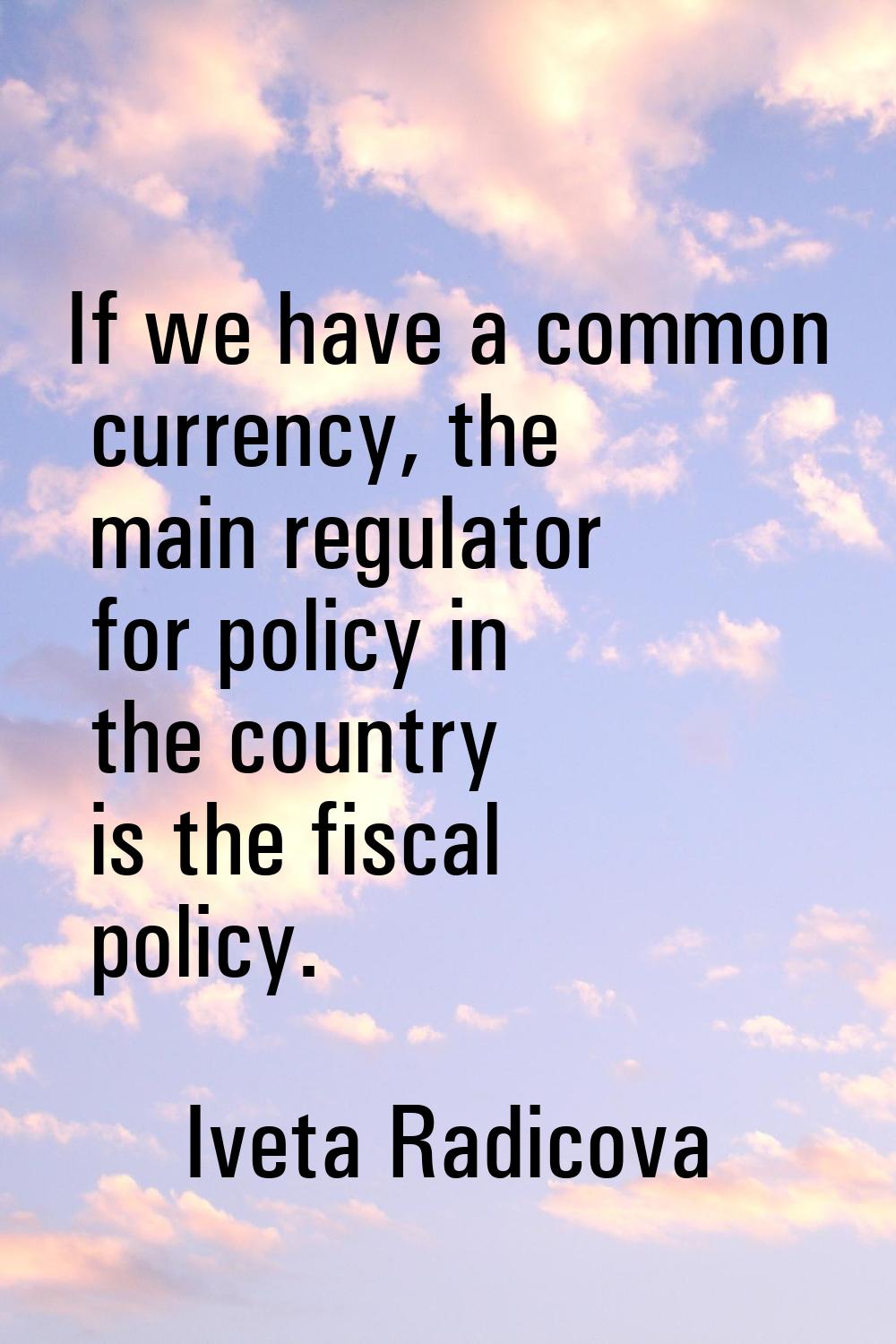 If we have a common currency, the main regulator for policy in the country is the fiscal policy.
