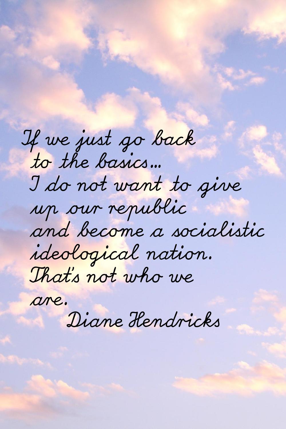 If we just go back to the basics... I do not want to give up our republic and become a socialistic 