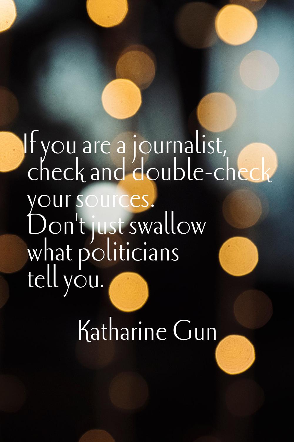 If you are a journalist, check and double-check your sources. Don't just swallow what politicians t