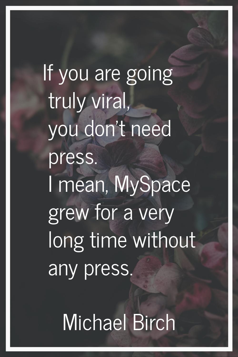If you are going truly viral, you don't need press. I mean, MySpace grew for a very long time witho