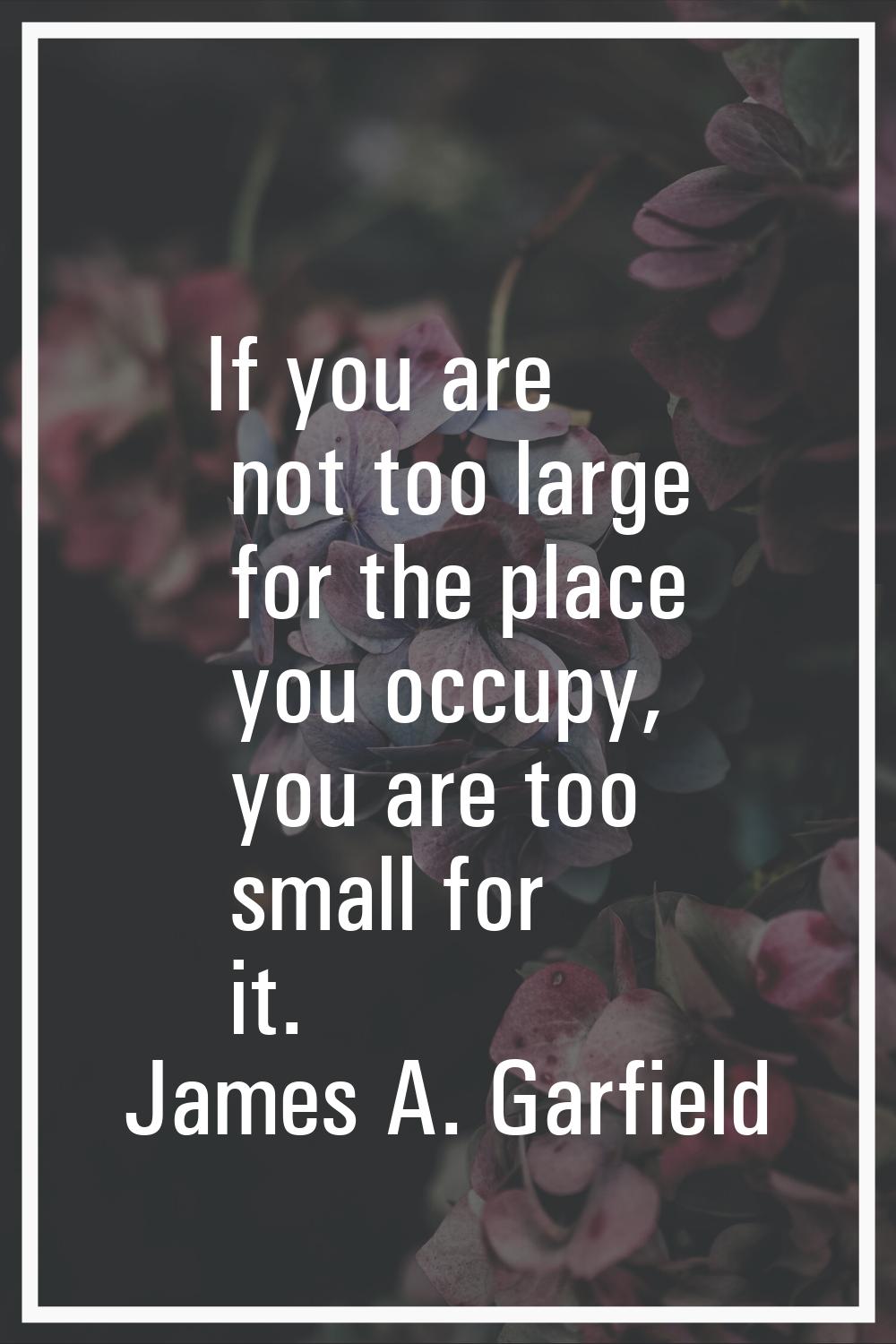 If you are not too large for the place you occupy, you are too small for it.