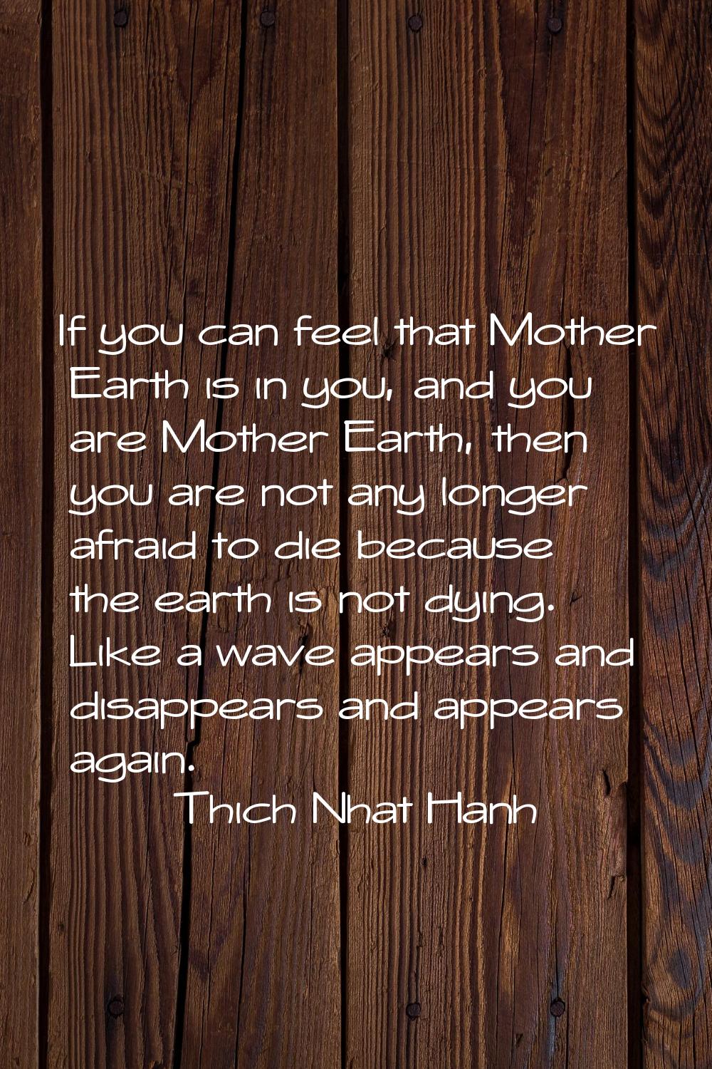 If you can feel that Mother Earth is in you, and you are Mother Earth, then you are not any longer 