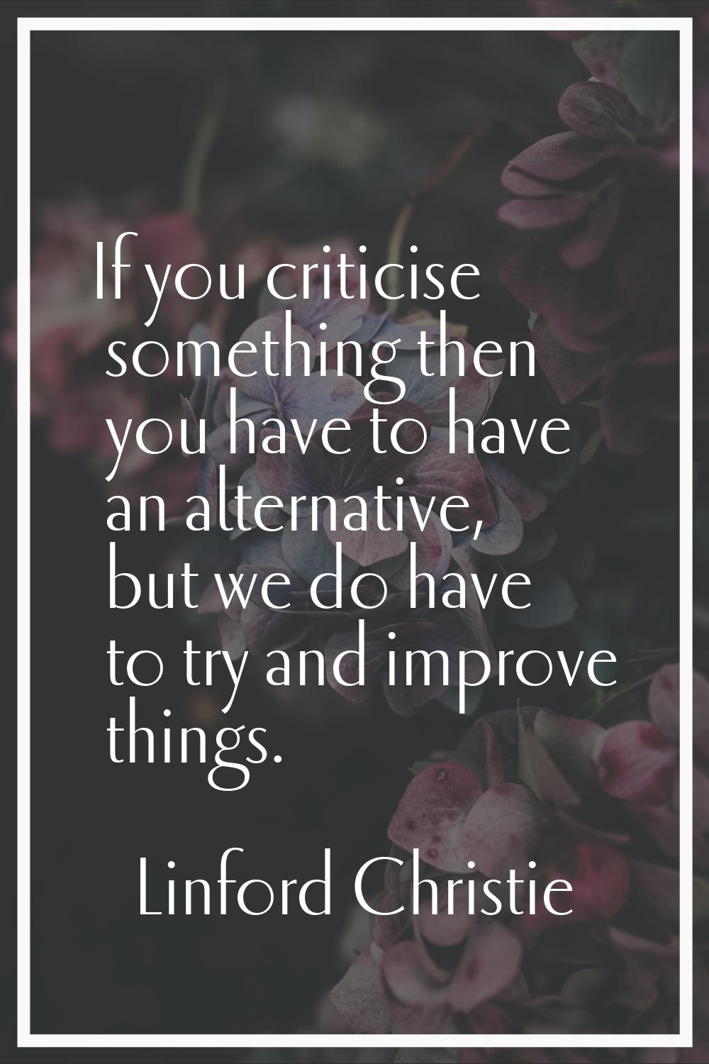 If you criticise something then you have to have an alternative, but we do have to try and improve 