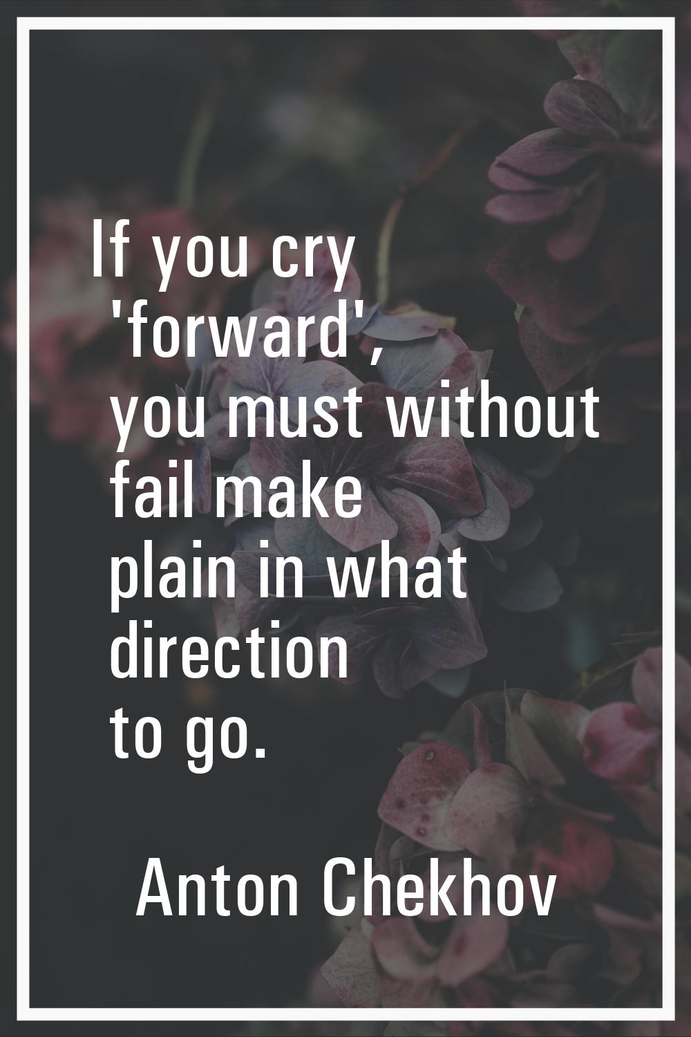 If you cry 'forward', you must without fail make plain in what direction to go.