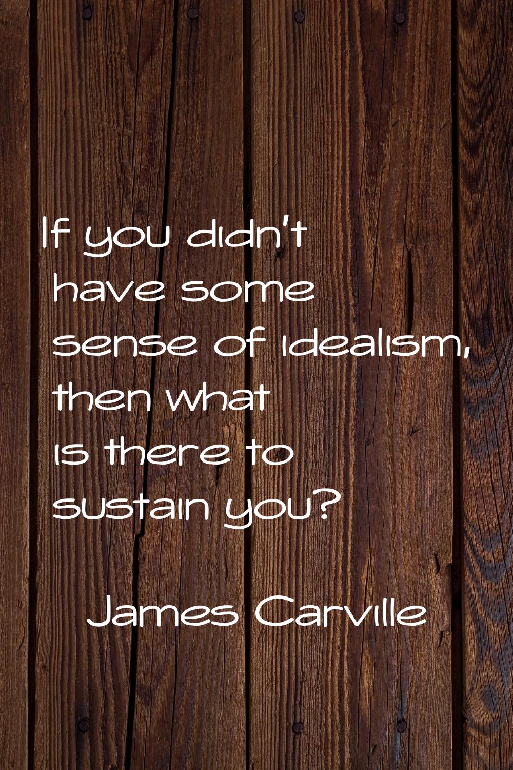 If you didn't have some sense of idealism, then what is there to sustain you?