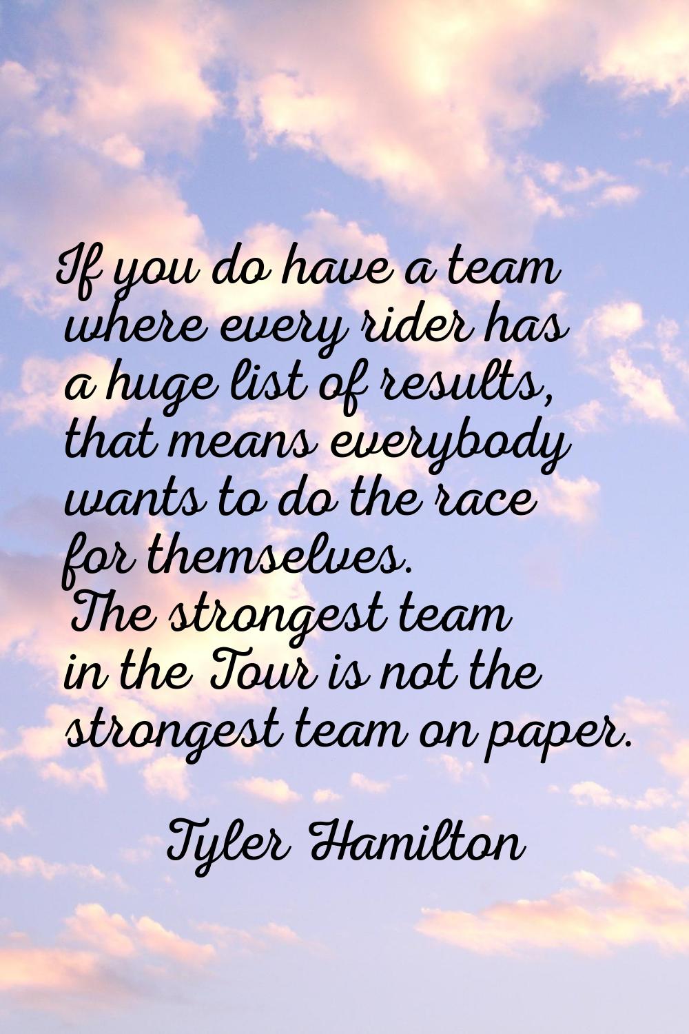 If you do have a team where every rider has a huge list of results, that means everybody wants to d