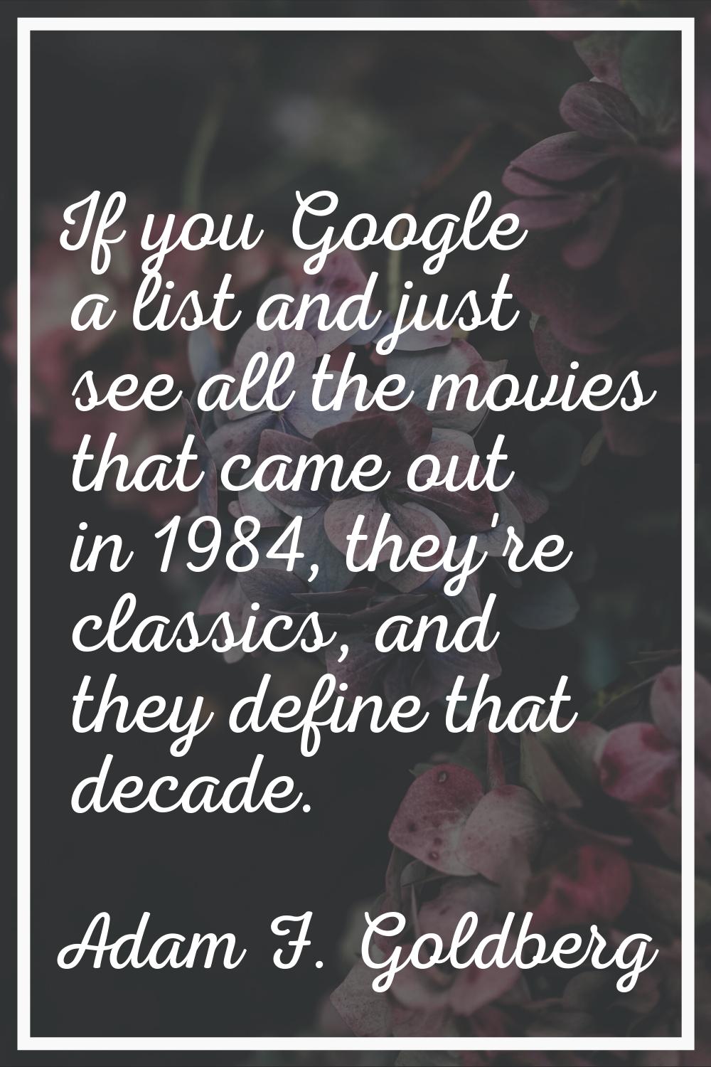 If you Google a list and just see all the movies that came out in 1984, they're classics, and they 