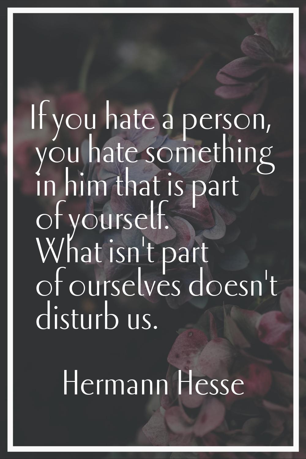 If you hate a person, you hate something in him that is part of yourself. What isn't part of oursel