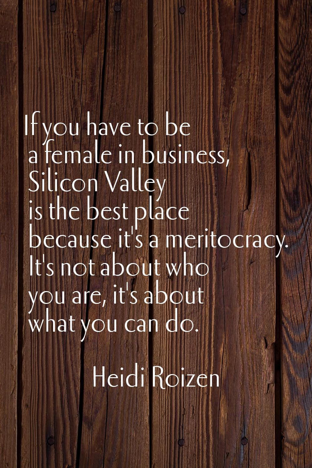 If you have to be a female in business, Silicon Valley is the best place because it's a meritocracy