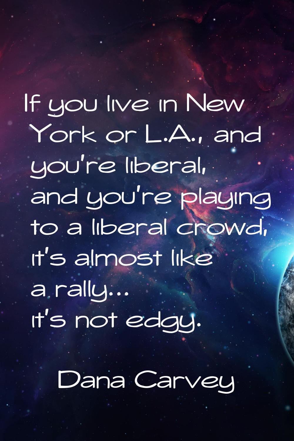 If you live in New York or L.A., and you're liberal, and you're playing to a liberal crowd, it's al