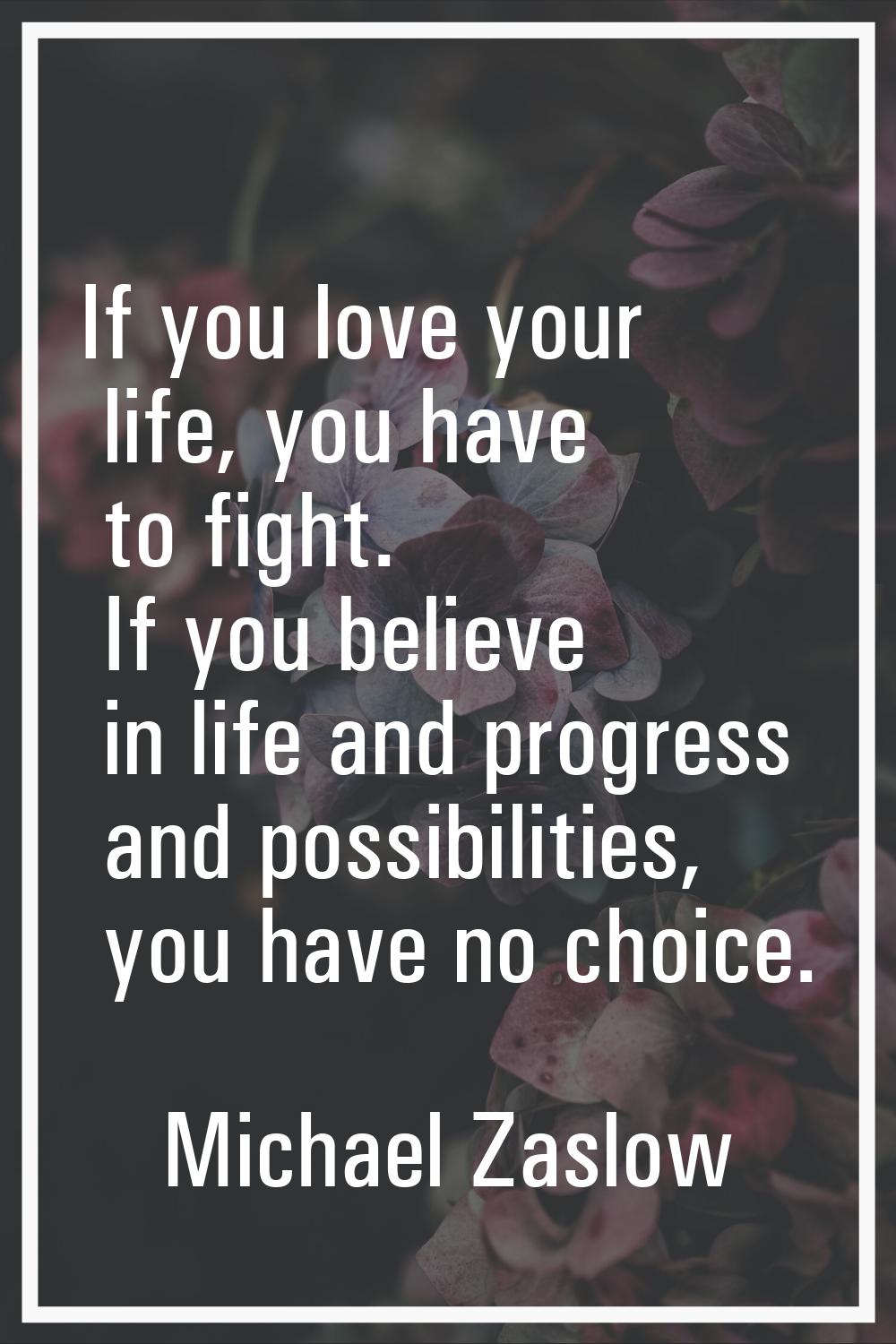 If you love your life, you have to fight. If you believe in life and progress and possibilities, yo