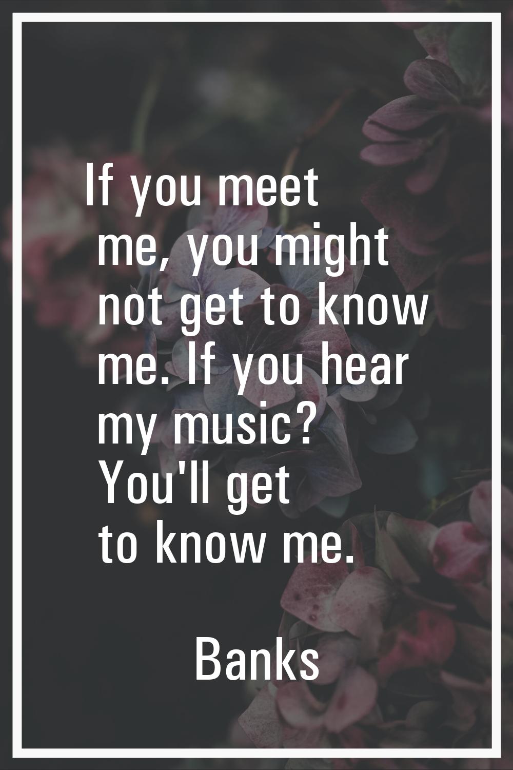 If you meet me, you might not get to know me. If you hear my music? You'll get to know me.