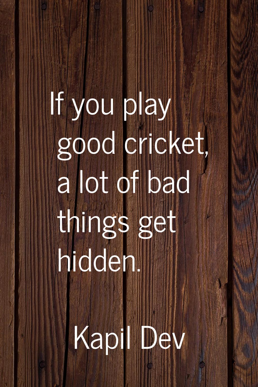 If you play good cricket, a lot of bad things get hidden.