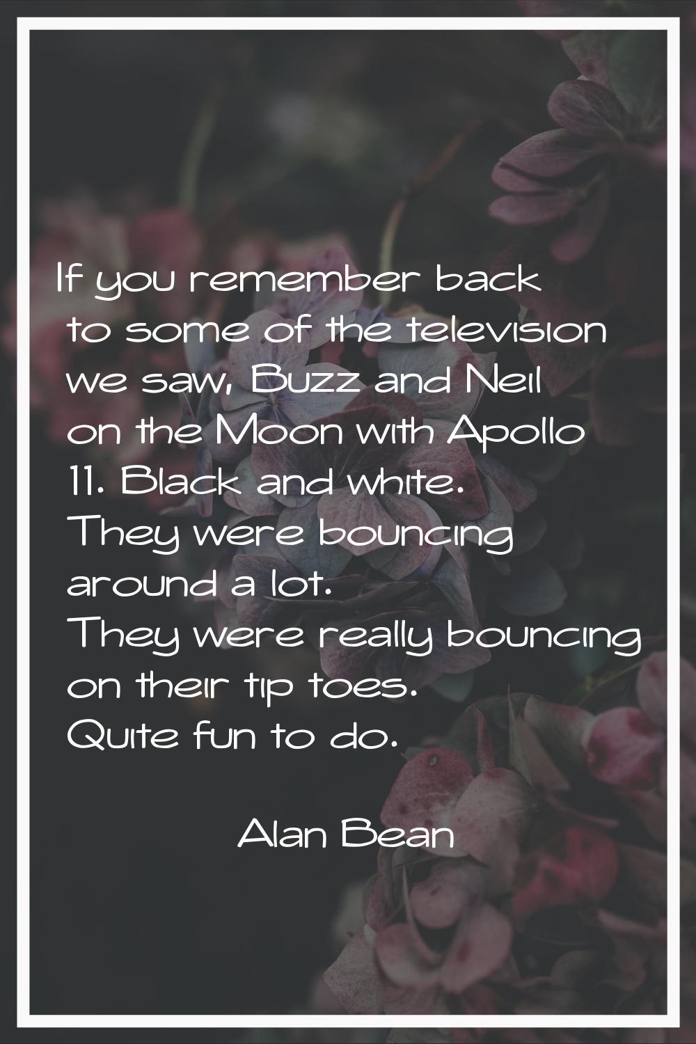 If you remember back to some of the television we saw, Buzz and Neil on the Moon with Apollo 11. Bl