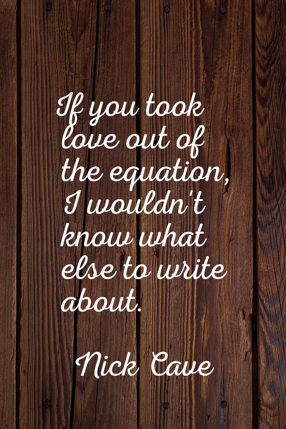 If you took love out of the equation, I wouldn't know what else to write about.