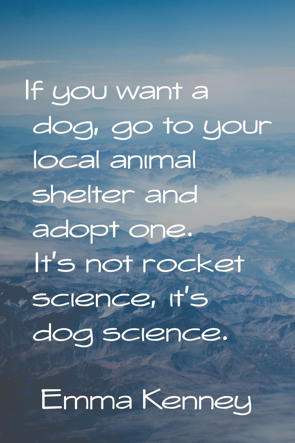If you want a dog, go to your local animal shelter and adopt one. It's not rocket science, it's dog