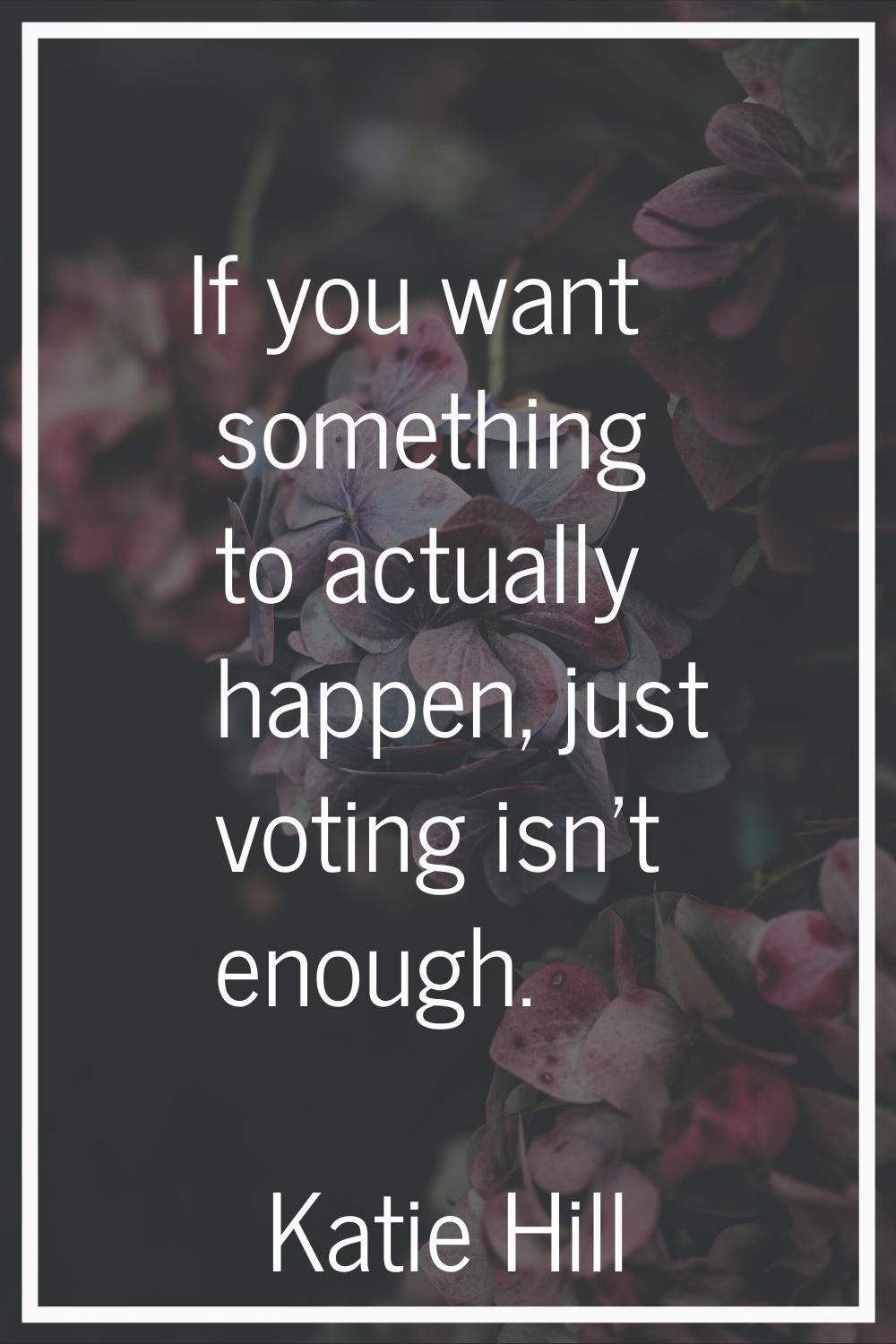 If you want something to actually happen, just voting isn't enough.