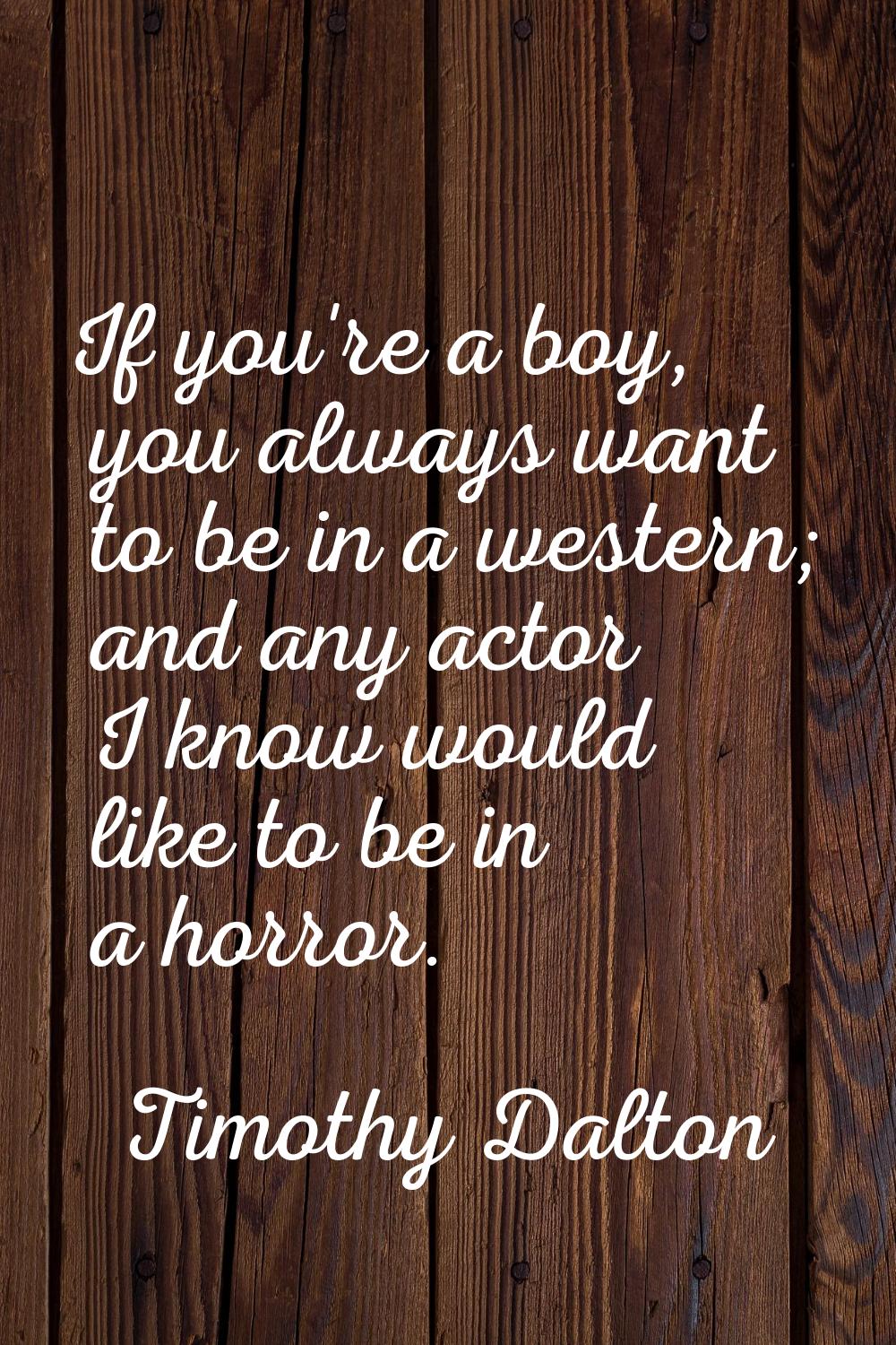 If you're a boy, you always want to be in a western; and any actor I know would like to be in a hor