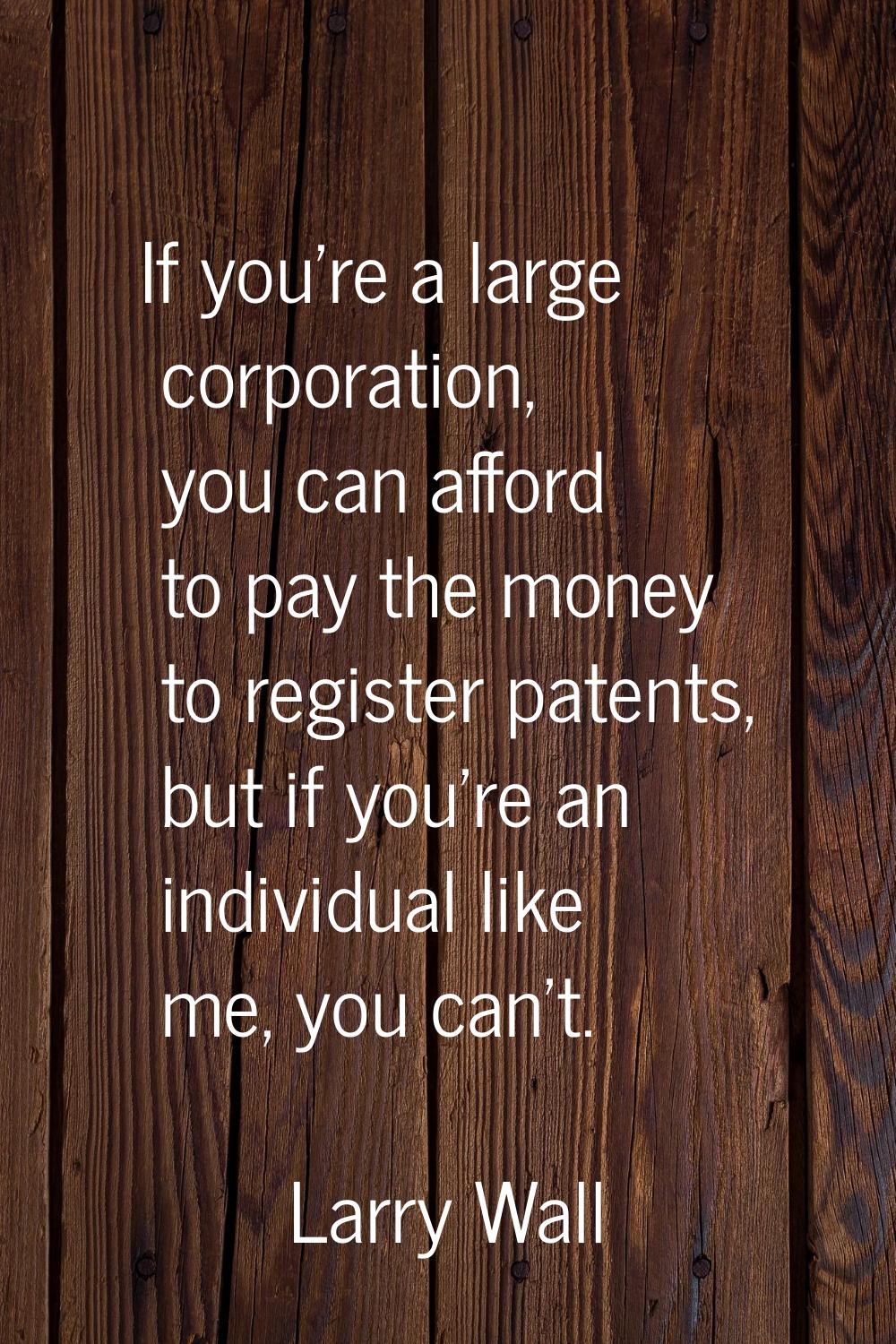 If you're a large corporation, you can afford to pay the money to register patents, but if you're a
