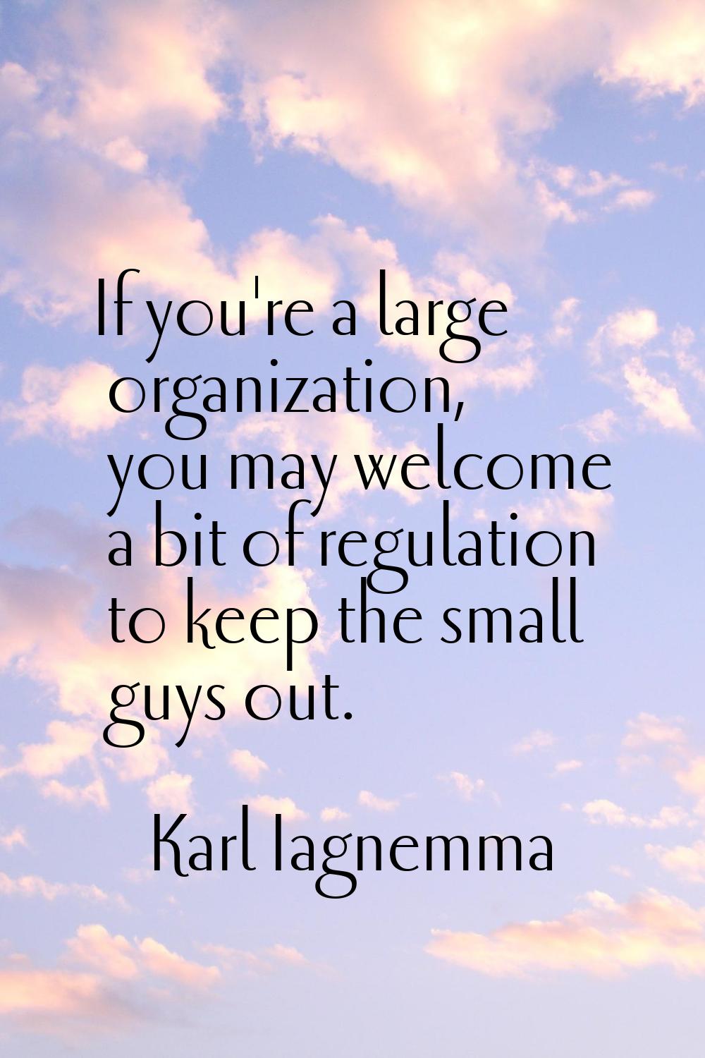If you're a large organization, you may welcome a bit of regulation to keep the small guys out.
