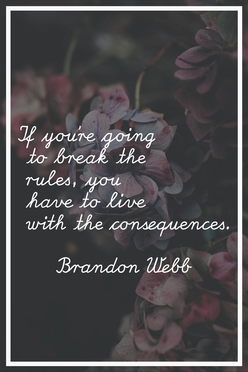 If you're going to break the rules, you have to live with the consequences.