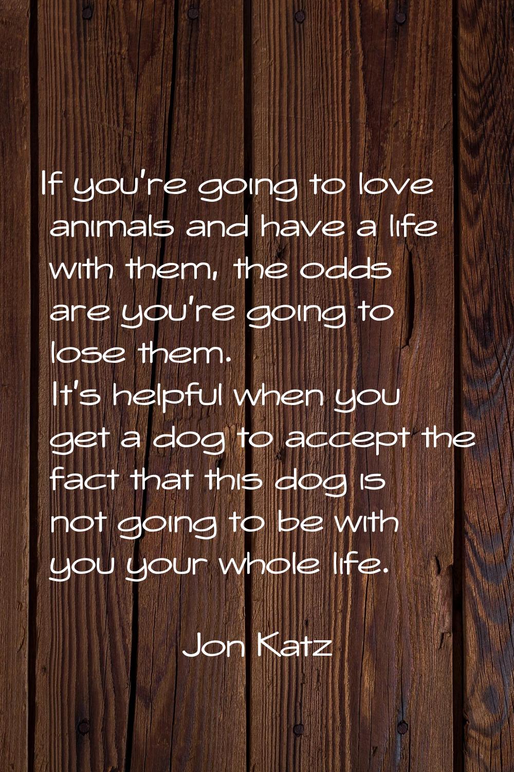 If you're going to love animals and have a life with them, the odds are you're going to lose them. 