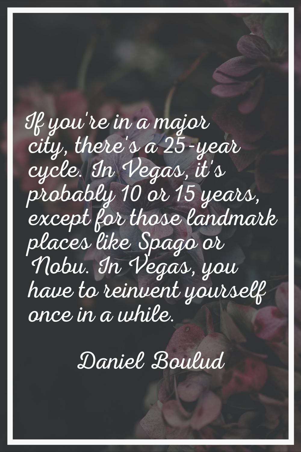 If you're in a major city, there's a 25-year cycle. In Vegas, it's probably 10 or 15 years, except 