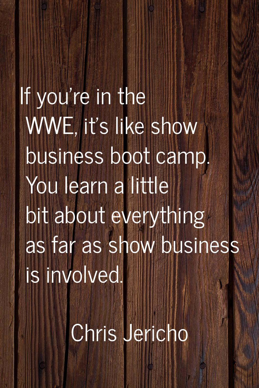 If you're in the WWE, it's like show business boot camp. You learn a little bit about everything as