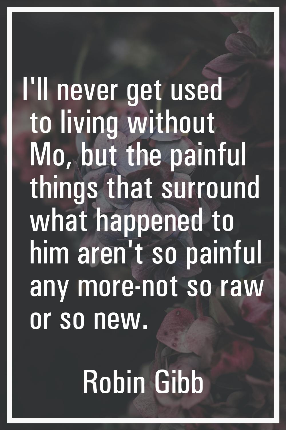 I'll never get used to living without Mo, but the painful things that surround what happened to him