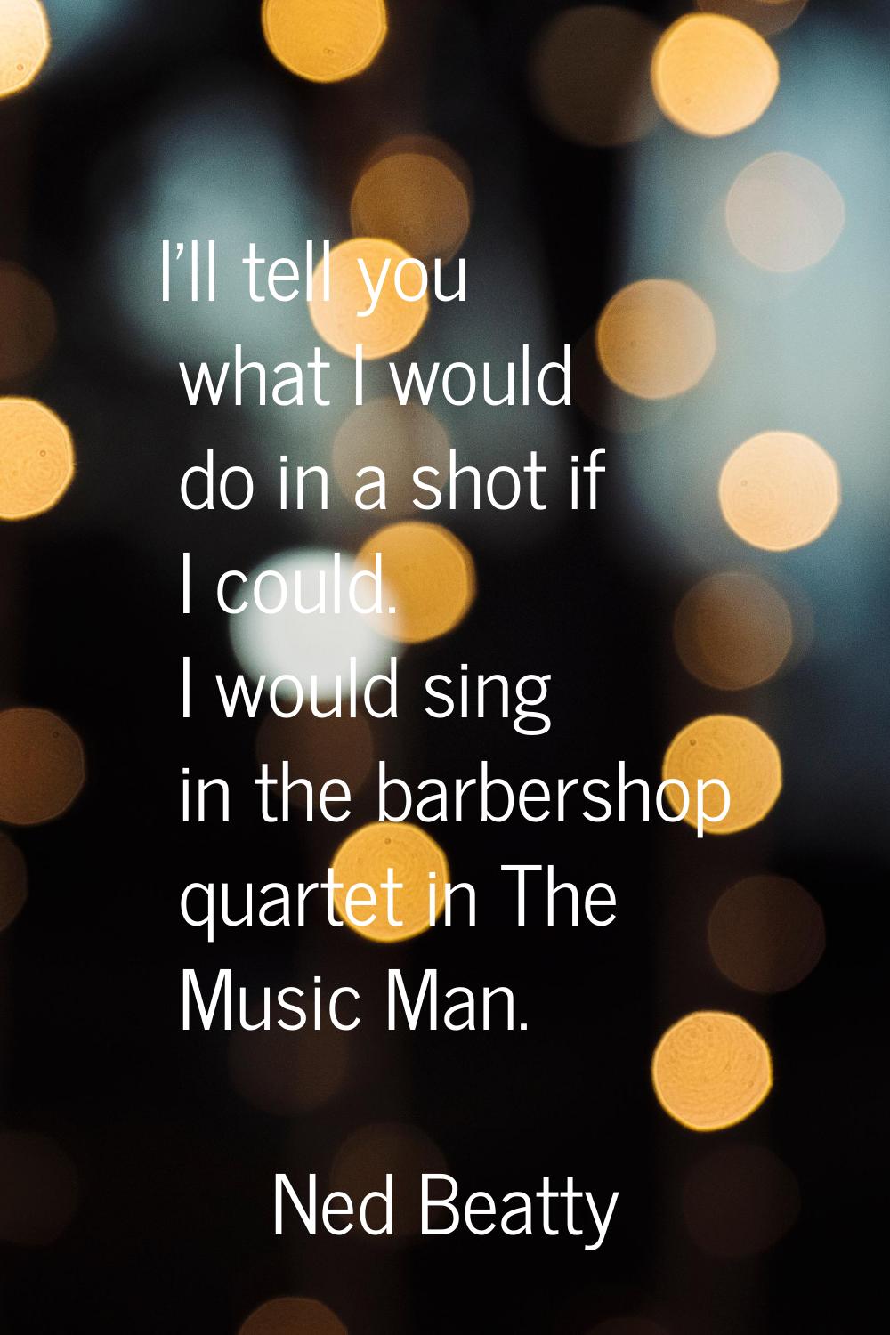 I'll tell you what I would do in a shot if I could. I would sing in the barbershop quartet in The M