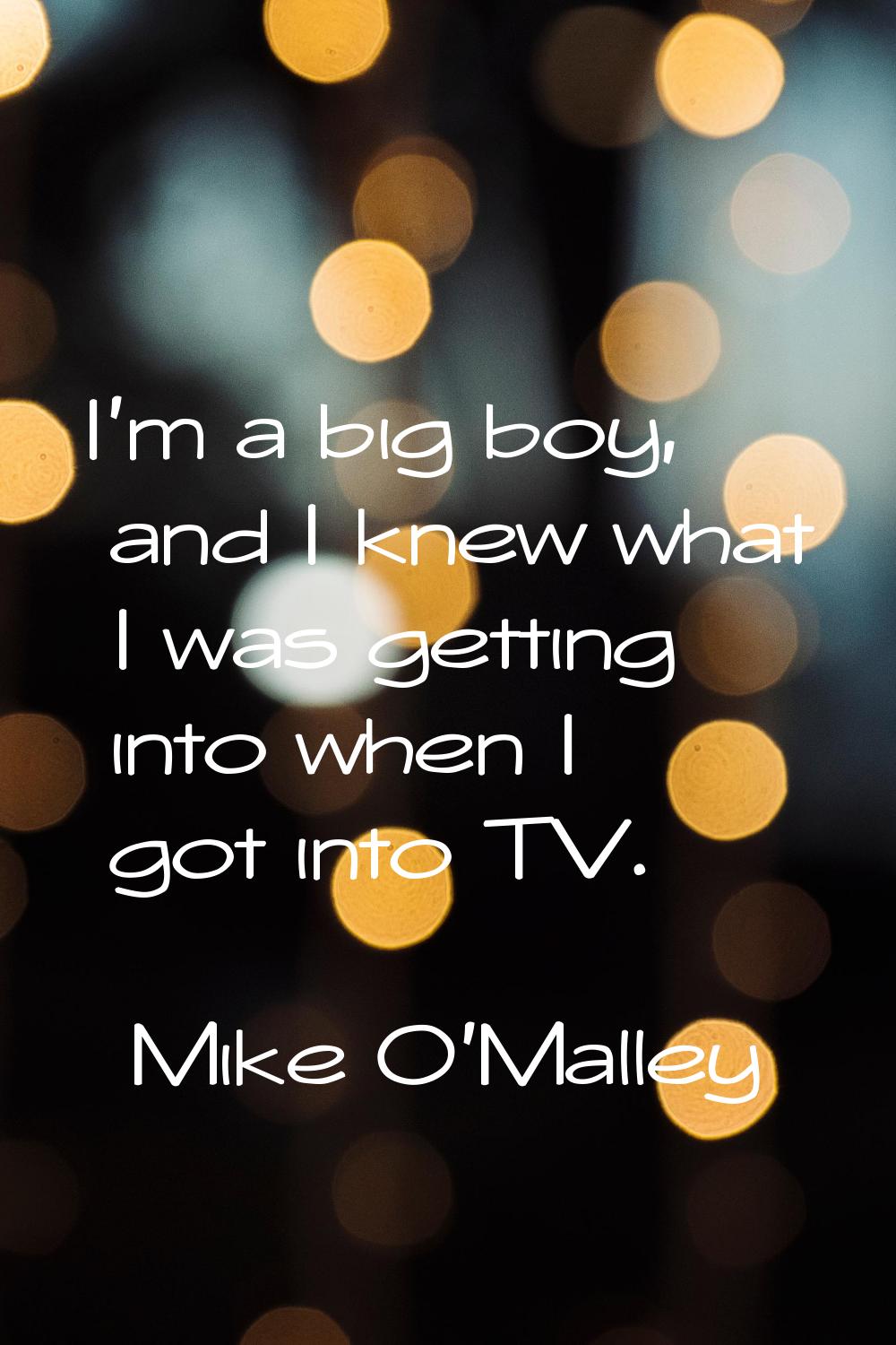 I'm a big boy, and I knew what I was getting into when I got into TV.