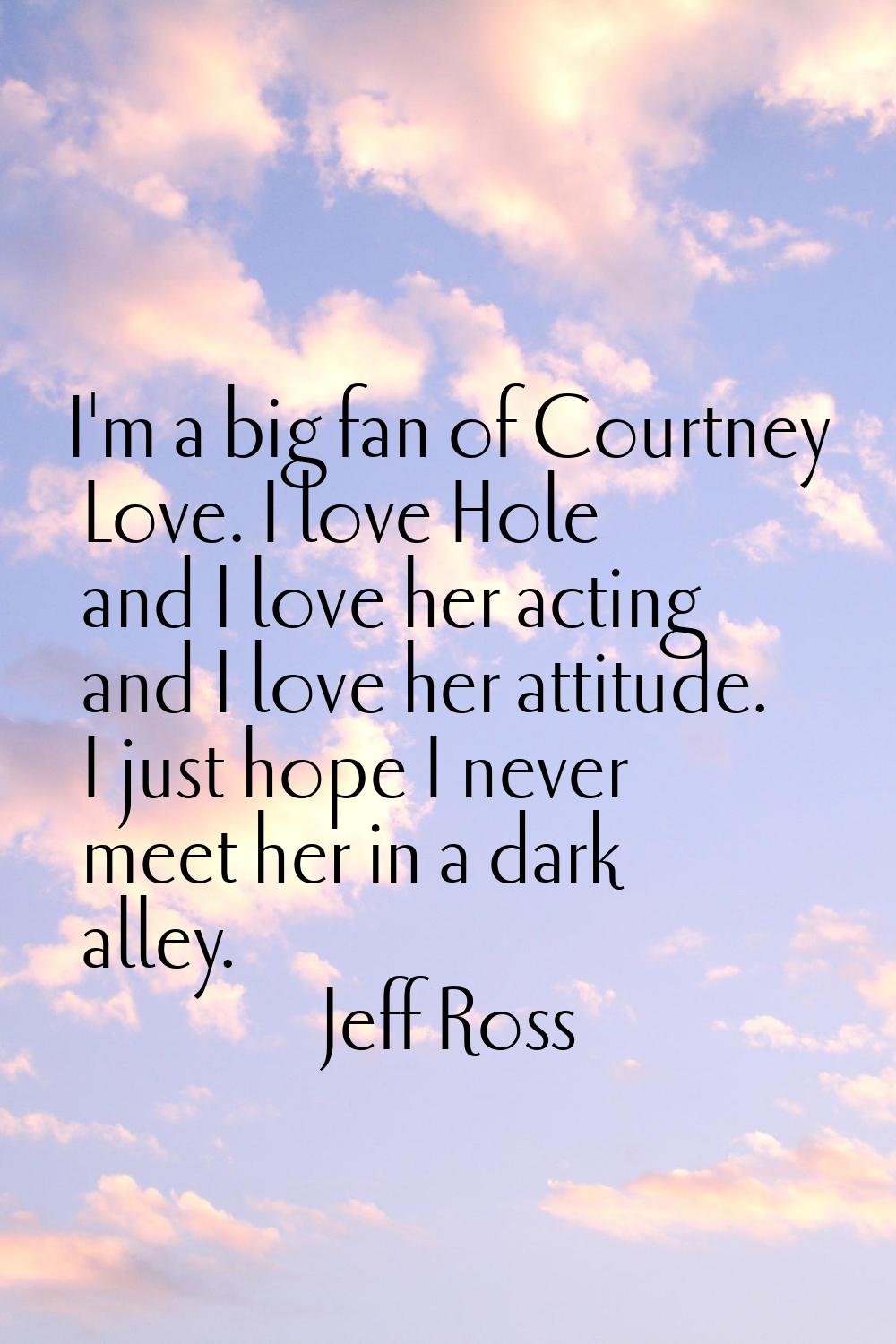 I'm a big fan of Courtney Love. I love Hole and I love her acting and I love her attitude. I just h