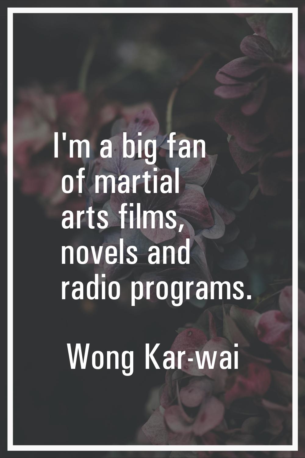 I'm a big fan of martial arts films, novels and radio programs.