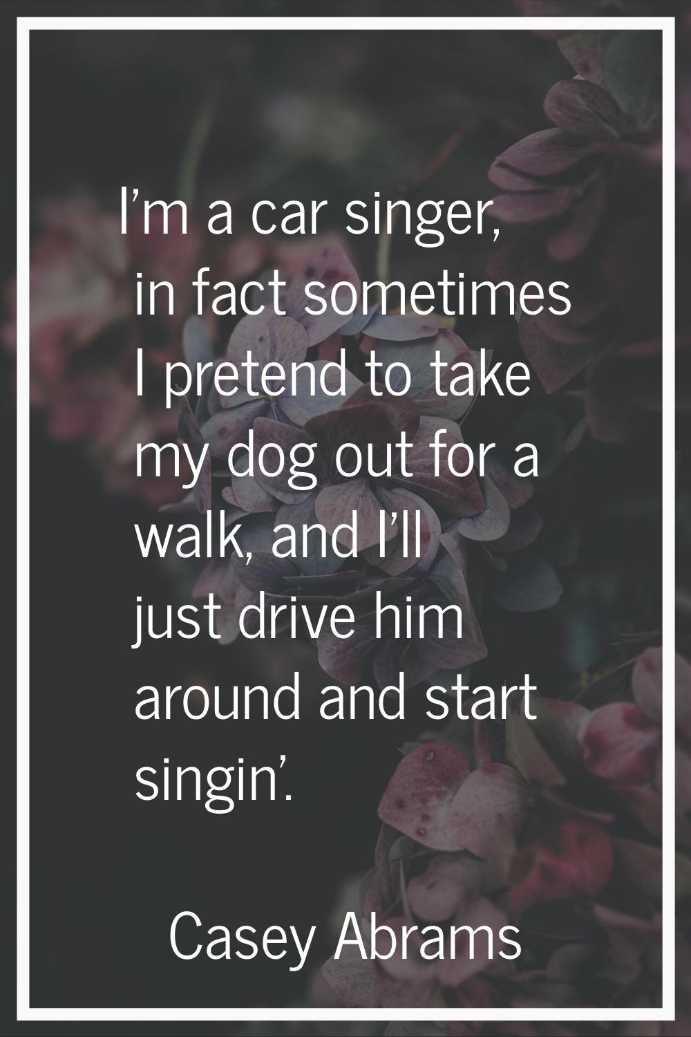 I'm a car singer, in fact sometimes I pretend to take my dog out for a walk, and I'll just drive hi