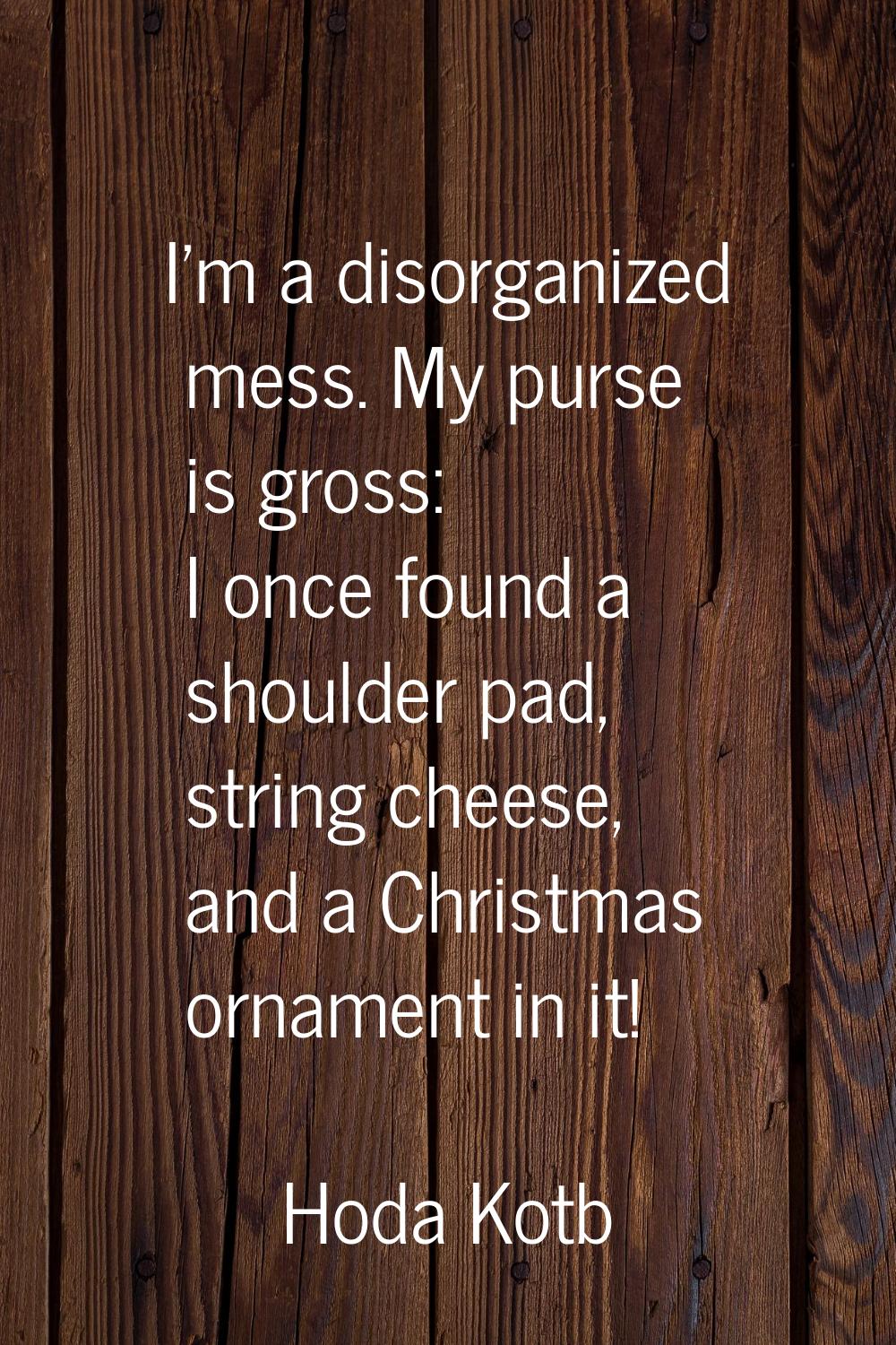 I'm a disorganized mess. My purse is gross: I once found a shoulder pad, string cheese, and a Chris