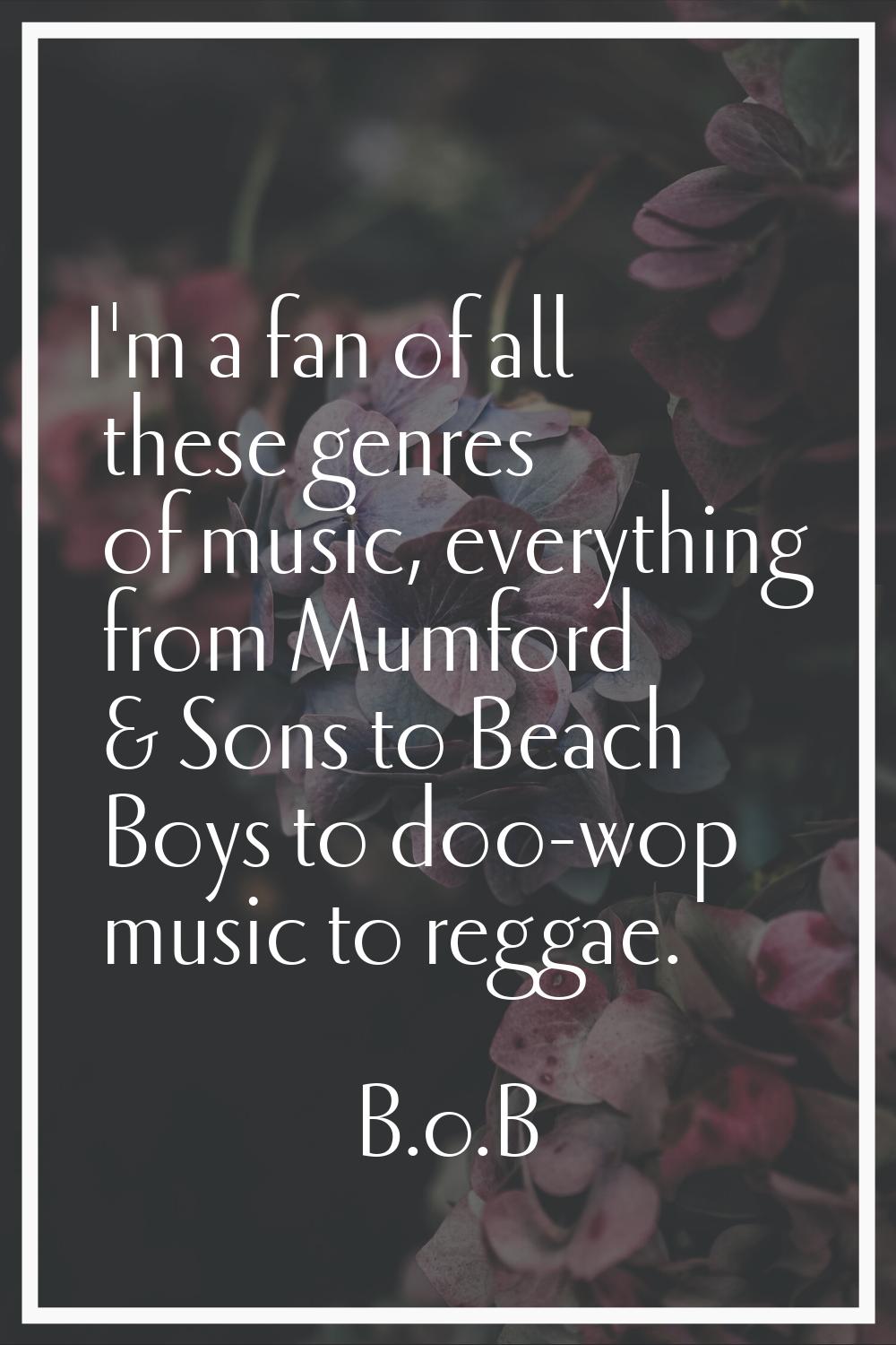 I'm a fan of all these genres of music, everything from Mumford & Sons to Beach Boys to doo-wop mus