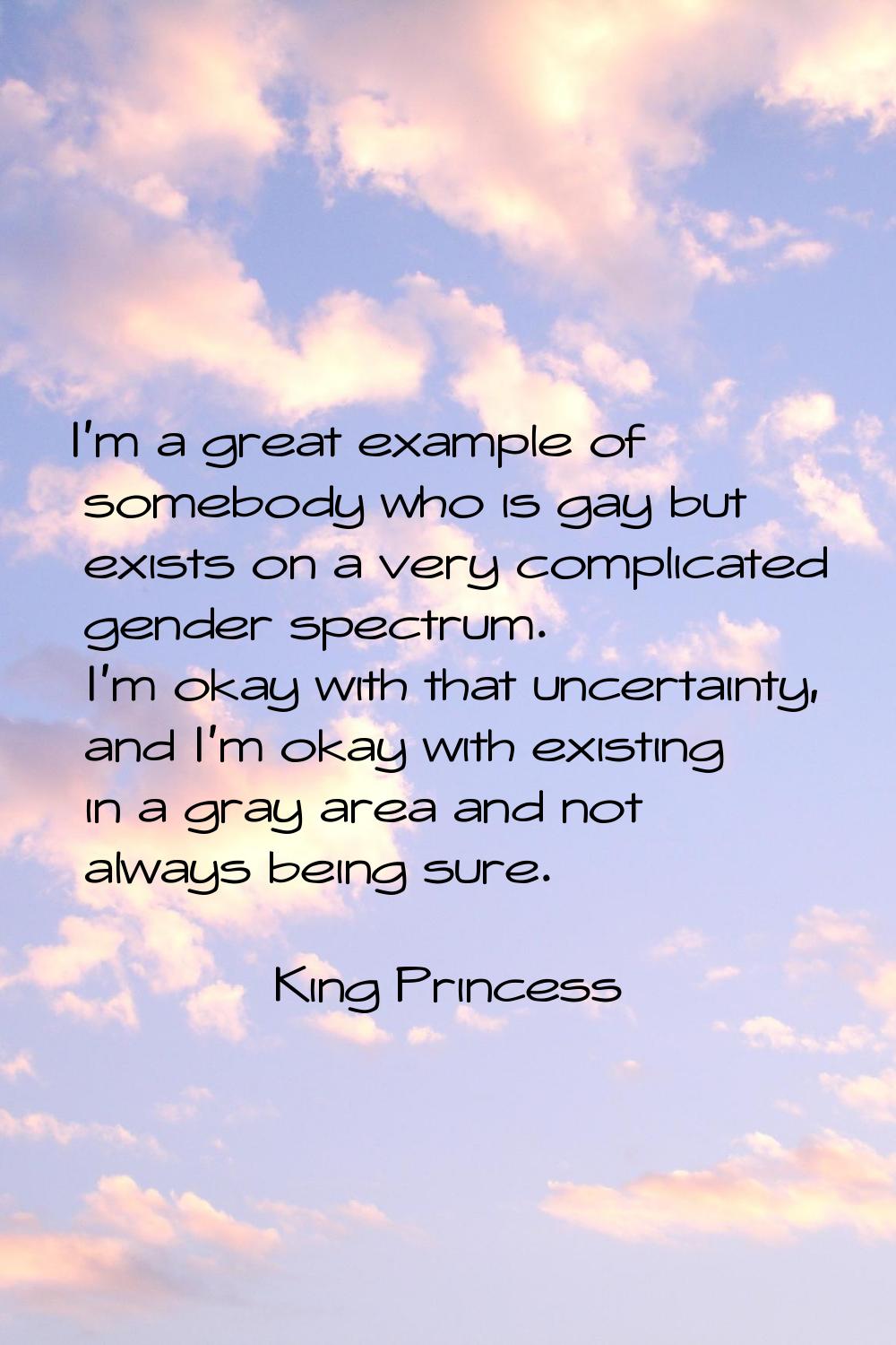 I'm a great example of somebody who is gay but exists on a very complicated gender spectrum. I'm ok