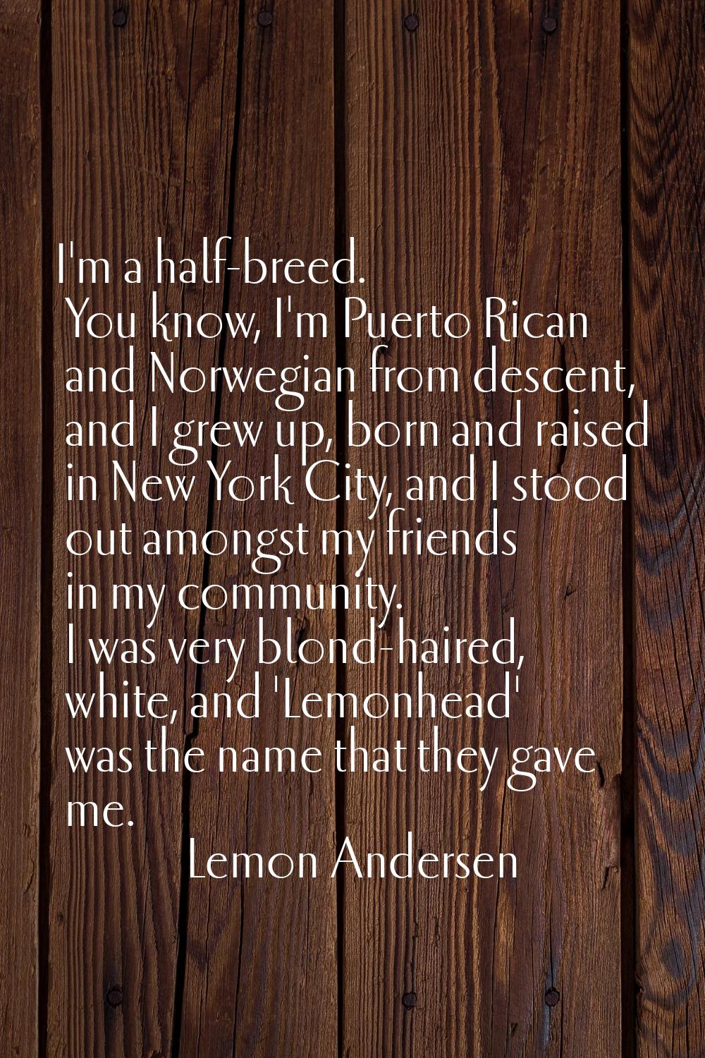 I'm a half-breed. You know, I'm Puerto Rican and Norwegian from descent, and I grew up, born and ra