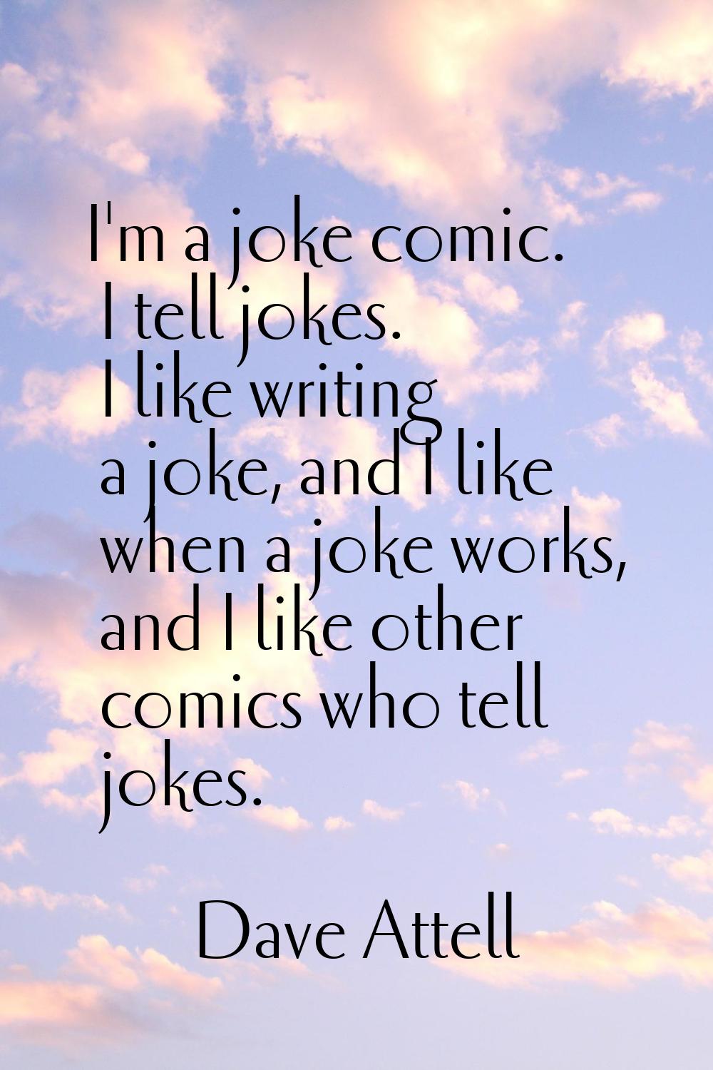 I'm a joke comic. I tell jokes. I like writing a joke, and I like when a joke works, and I like oth