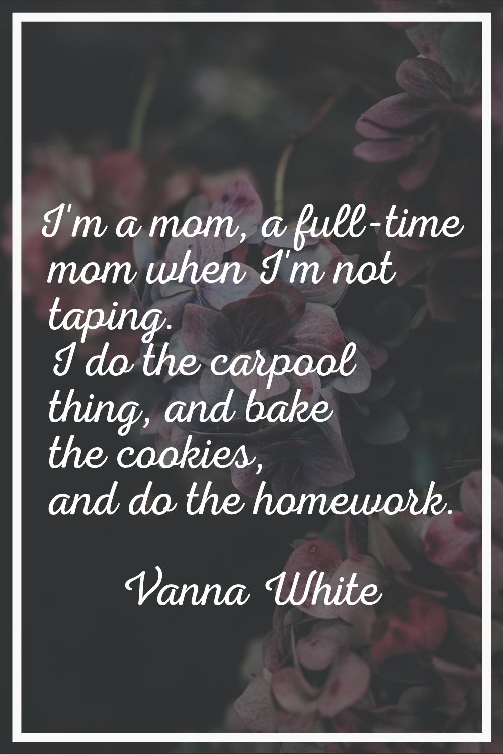 I'm a mom, a full-time mom when I'm not taping. I do the carpool thing, and bake the cookies, and d