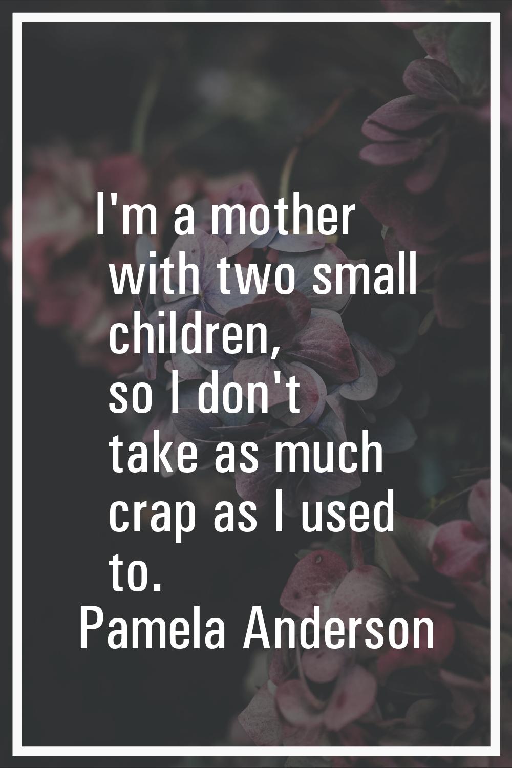 I'm a mother with two small children, so I don't take as much crap as I used to.