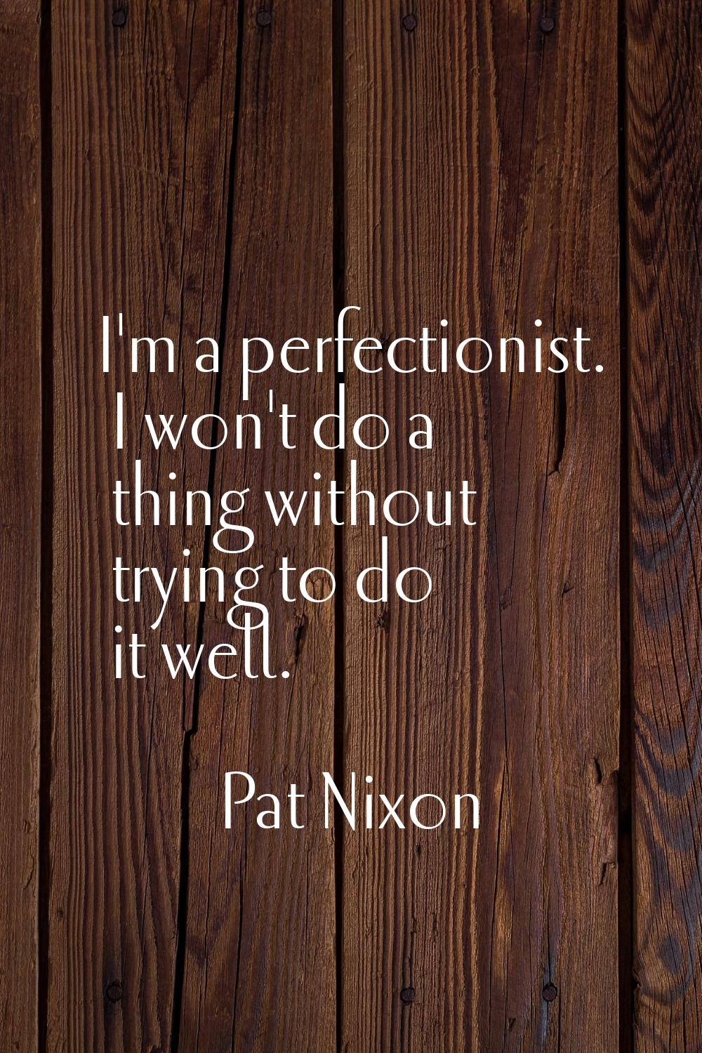 I'm a perfectionist. I won't do a thing without trying to do it well.