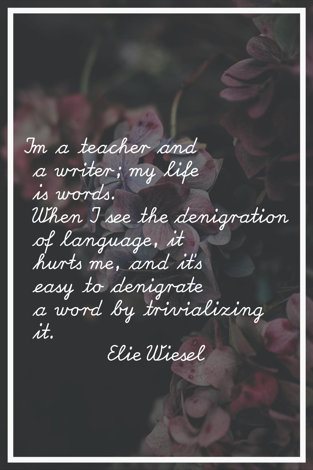 I'm a teacher and a writer; my life is words. When I see the denigration of language, it hurts me, 