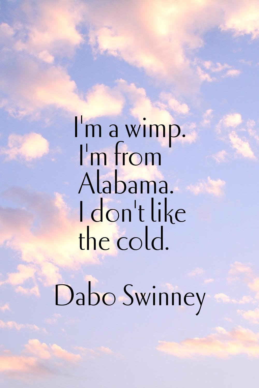 I'm a wimp. I'm from Alabama. I don't like the cold.